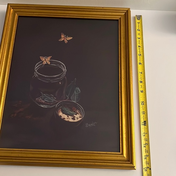 Cottage BUTTERFLIES EMERGING FROM JAR, Professional Framed, Brexler, 16”x 13” - Picture 4 of 5